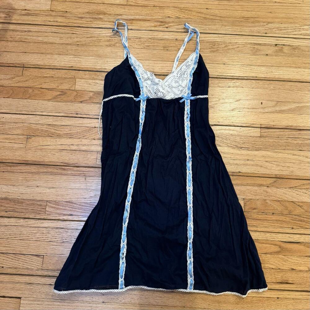 FeatherBone Anthropologie Navy Crochet Folk dress